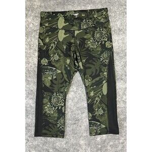 Old Navy Active Leggings Women's 2X Plus Green Go Dry Workout AlloverLeaf Print